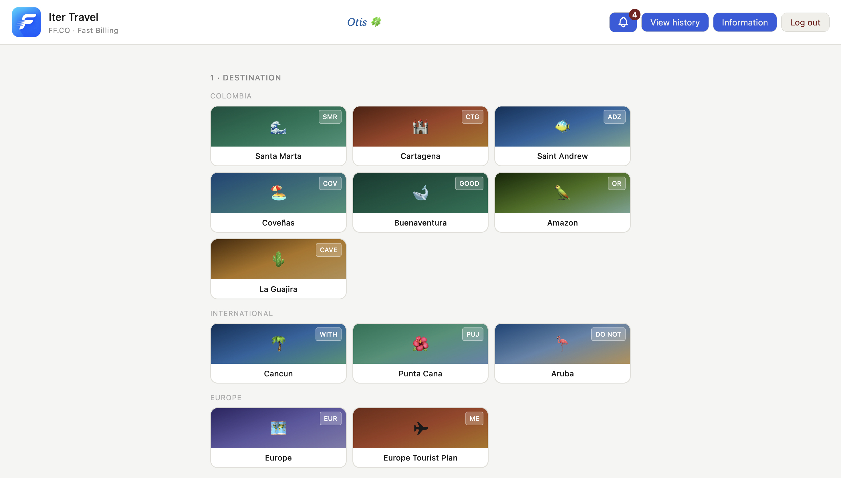 Main menu — home view