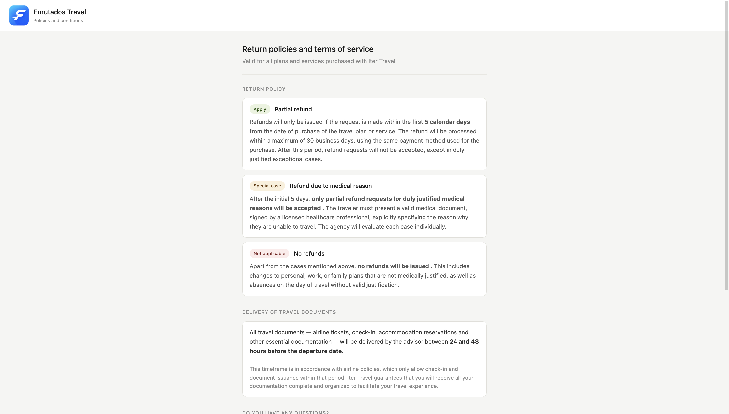 Linked return policy details